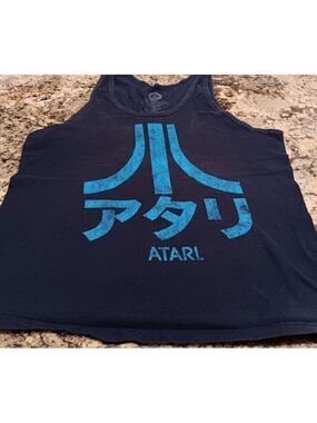 Large Atari Mens Sleeveless Shirt Blue W/ Discoloration On Back